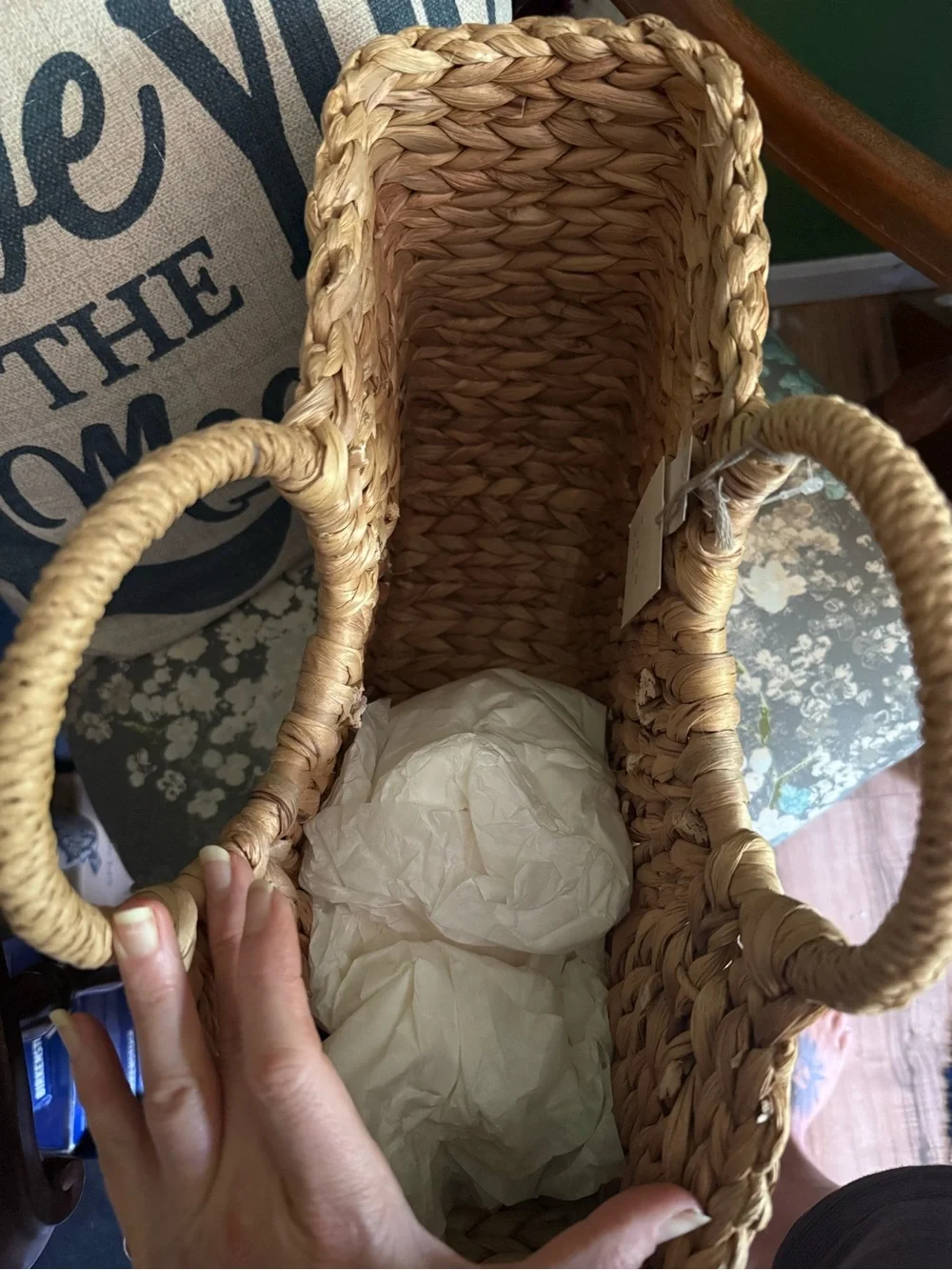 Natural Woven Straw Tote Bag with Round Handles